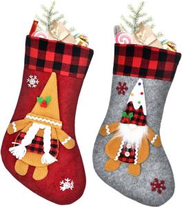 Wholesale 2 Pcs Christmas Stockings New Set, 3D Gnomes Soft Classic Red and Grey Fireplace Hanging for Holiday Xmas Party Decor from china suppliers