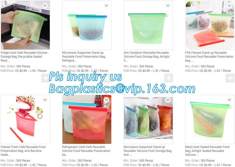 Reusable Leakproof Zipper Preservation Airtight sandwich Zip lockk Cooking Fresh Zip Large Silicone Storage Food Bags With