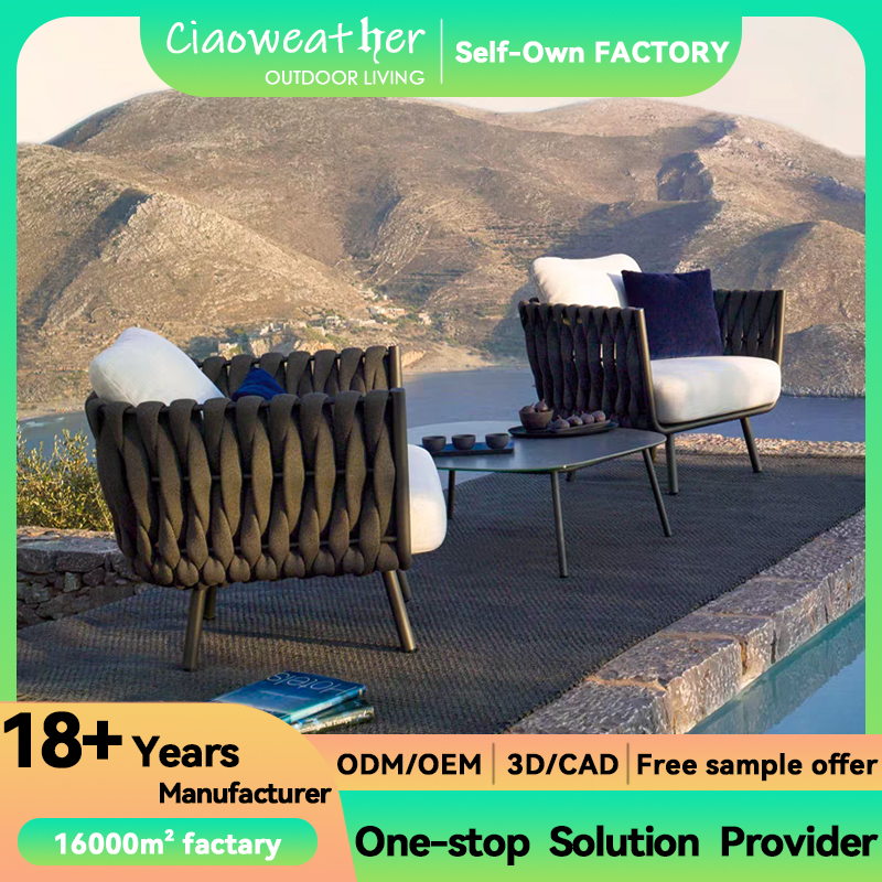 Outdoor Handmade Rattan Rope Sofa Set Modern Metal Frame for Garden Enjoyment