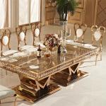 Custom Golden Stainless Steel Glass Dining Table Luxury Rectangle Furniture