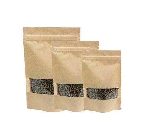 Printing Moisture-Proof Kraft Food Grade Packaging Small Wax Lined Paper Bags With Clear Window For Dried Food