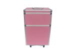 Pink Aluminum Makeup Trolley Case Rolling Aluminum Cosmetic Case