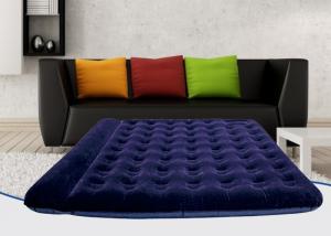 China Foldable PVC Single Flocked Airbed Dark Blue Double Inflatable Mattress Built In Pillow on sale