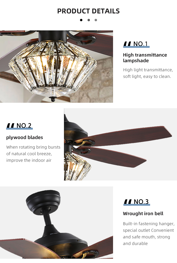 Industrial 65W Low Profile Metal Blade Ceiling Fan with light 120V AC DC Motor