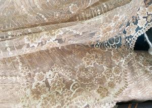 Wholesale Champagne Gorgeous Flowers Sequin Lace Fabric With Dot Scalloped For Party Gown from china suppliers