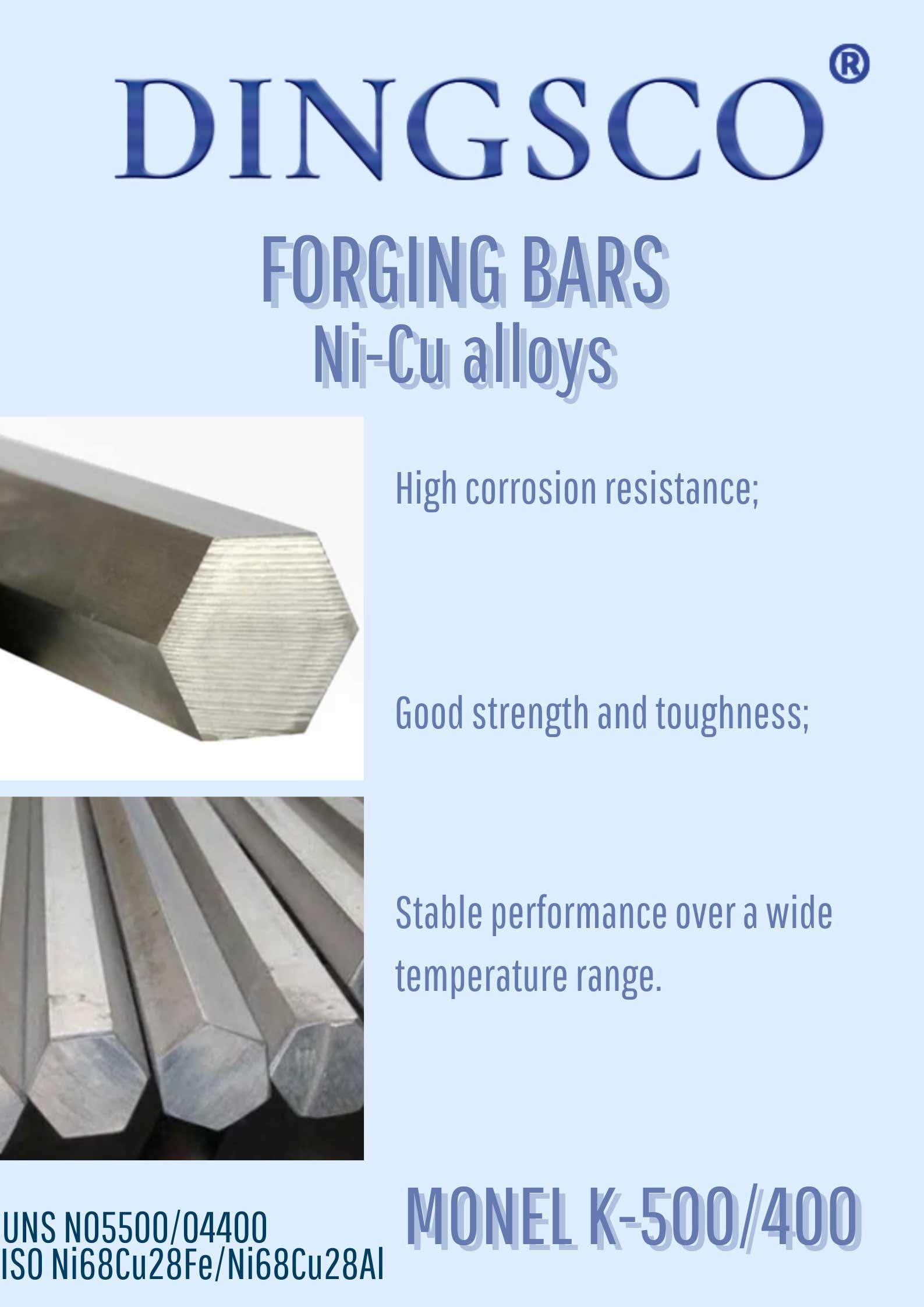 Monel-K500/400 Solid Hex Rod Polished Hexagonal Bar For Construction