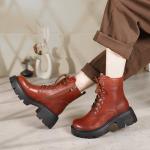 HZM038 Leather Women'S Boots Mid-Tube Boots Winter New Style Plus Velvet Warm