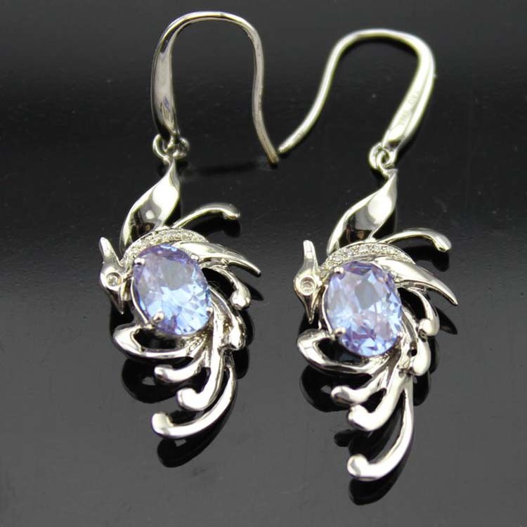 18k Rose Gold Plated 925 Silver Garnet Cubic Zircon Dangle Earrings(SE10015)