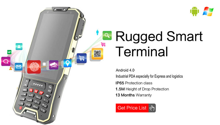 IP65 Rugged Handheld Mobile Terminal PDA with 1D / 2D barcode scanner 1GB Memory