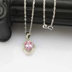 925 Silver Pendant Necklace 7x9mm Oval Lavender Amethyst Cubic Zirconia (PSJ030)