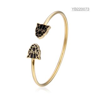 Wholesale 18k Gold Stainless Steel Open Bangle Bracelet Black Leopard Enamel Bangles from china suppliers