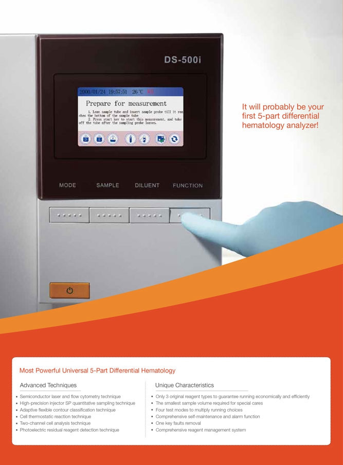 Hot sale Edan DS-500i Hematology Analyzer system/5-Part Differential Automated Hematology Analyzer price for medical