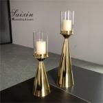Golden Brass Taper Wedding Candle Holders Centerpiece Pillar 2 Pcs Set