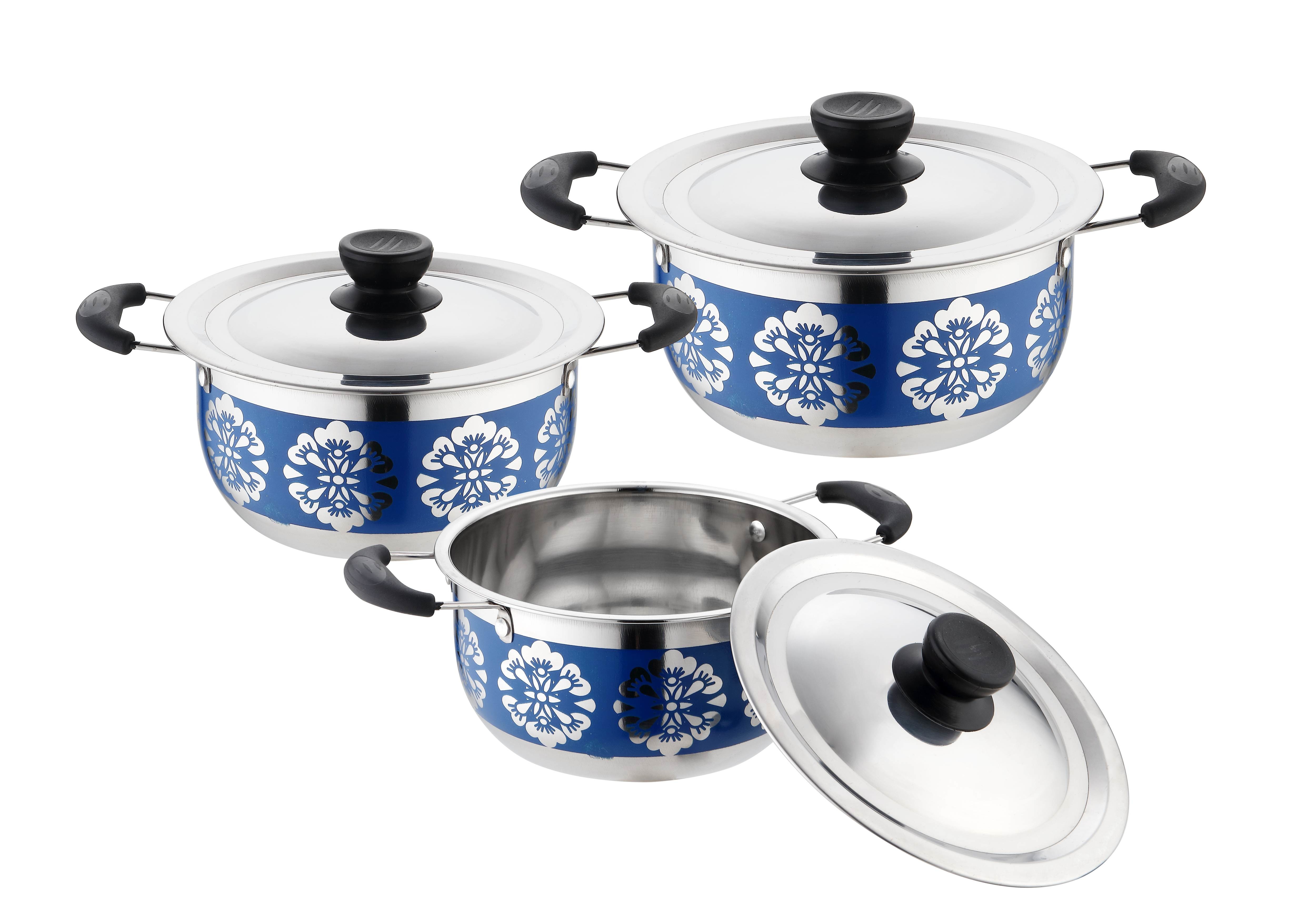 2019 hot selling 6pcs stainless steel cookware set & red color ,blue color 3pcs non-stick cooking pot