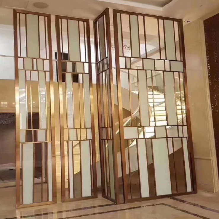 Stainless steel frame gold and glass room divider interior decoration