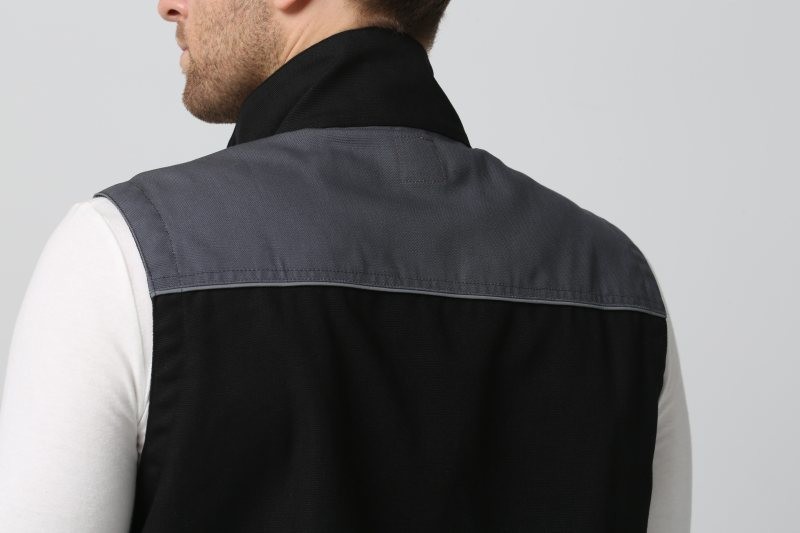 Spring Black Work Vest wirh canvas 6535 fabric two color stitching multi pockets
