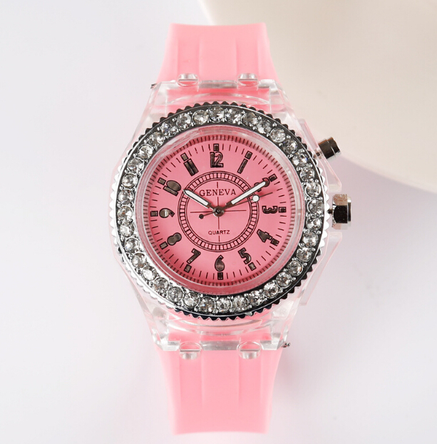 Rainbow Color Band Kids Waterproof Watch , Silicone Quartz LED Light Up Watch
