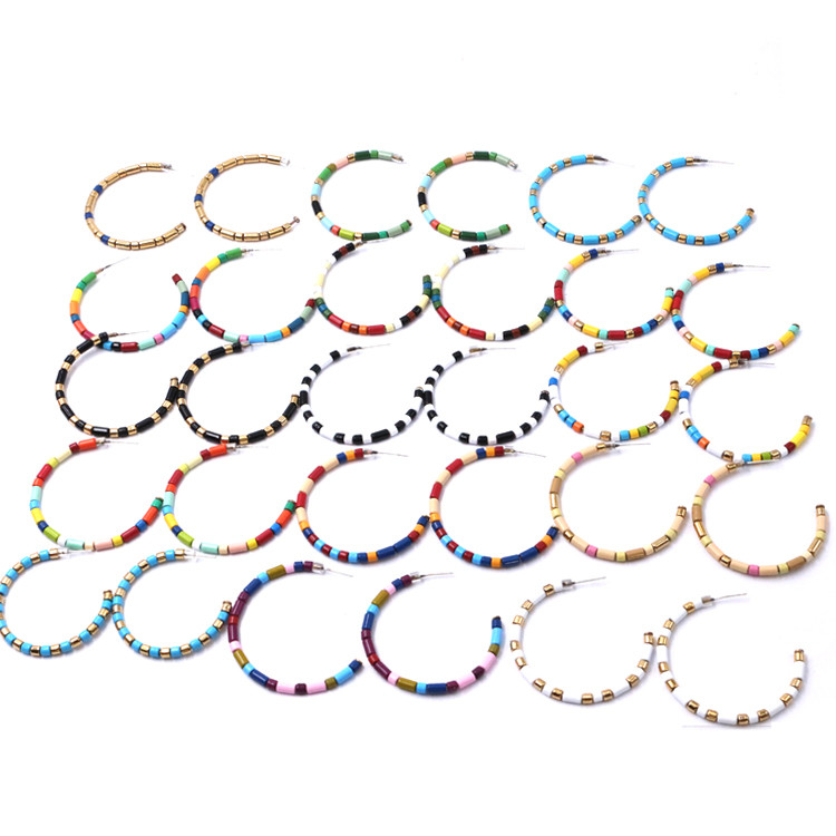 45mm Open Circle Beads Enamel Hoop Earrings C Shape White And Gold