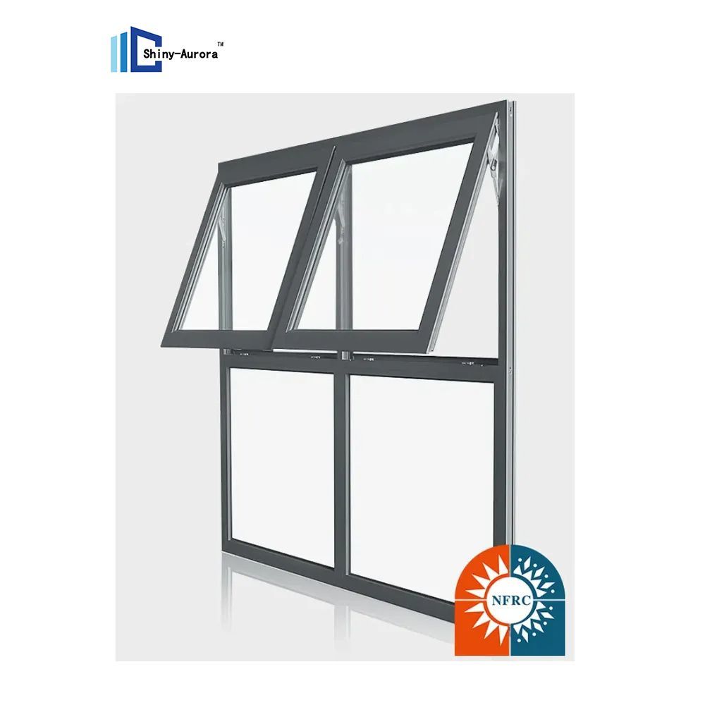 Luxury Modern Style Aluminum Awning Windows Soundproof Aluminum Glass Windows Bathroom Double-Glazed Top Hung Windows