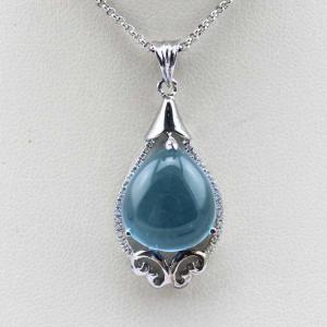Wholesale Fashion 12mmx15mm Pear Blue Cubic Zircon Pendant Necklace (PSJ0398) from china suppliers
