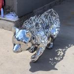 Stainless Steel Bear Sculpture Mirror Polishing Metal Hollow Body Animal