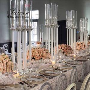 China ZT-062 Chic 4 pcs different size white stem crystal pillar candle holder for decor wedding centerpieces on sale