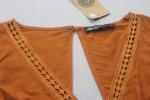 Fashion Design Mid Sleeve Shirt Orange Color Ladies V Neck Blouse For Women