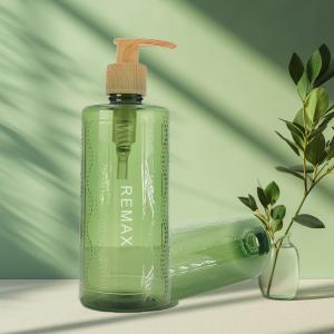 Wholesale 250ml Green cylindrical smooth with bamboo pump for shampoo lotion bottle from china suppliers