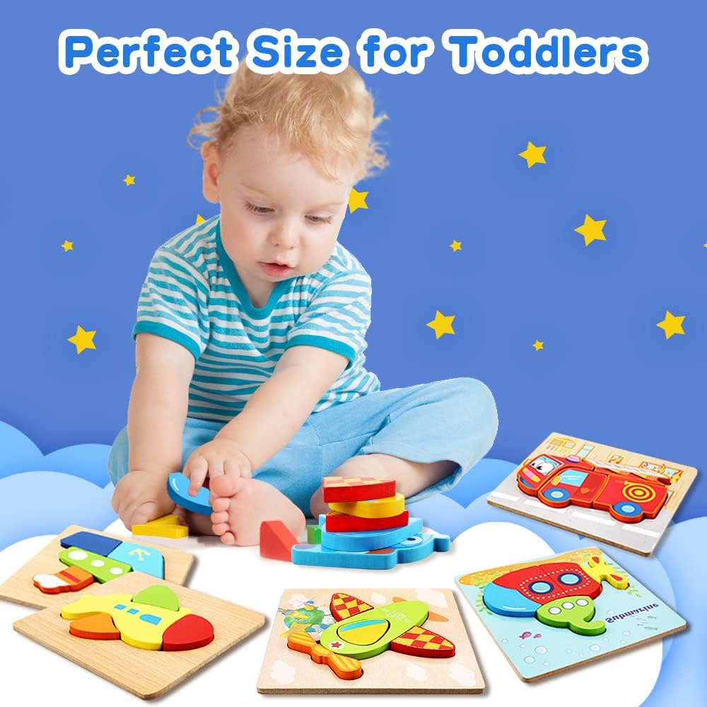 Unisex 6 Packs Vehicle Shape Jigsaw Puzzles for Toddlers 1-3 Infant Educational Gifts