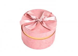 Wholesale Round Glitter Velvet Jewelry Box , Suede Gift Box Stamping Logo With Top Ribbon from china suppliers