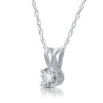 1/5ct Round CZ Solitaire Pendant Necklace 14K White Gold