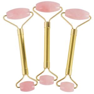 Wholesale 145mm Length Rose Quartz Jade Roller Double Duty Stainless Steel Handle from china suppliers