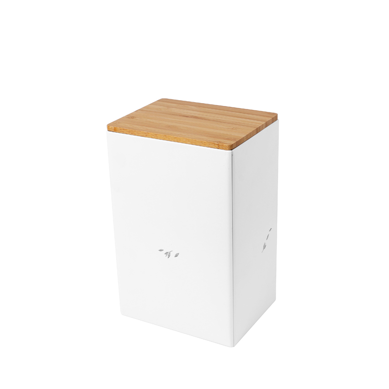 Tin Tea Box Organizer Storage Chest-Square shaped tin box with Bamboo lid