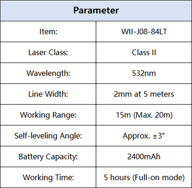 WII J08 84LT Industrial Grade High Precision 2mm Line Width 20m Working Range 2400mAh Battery +3 Self-leveling Laser Level
