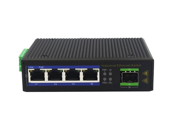Industrial Gigabit Ethernet Switch 5 Port DIN Rail Mountable 4 PoERJ45 +1 SFP