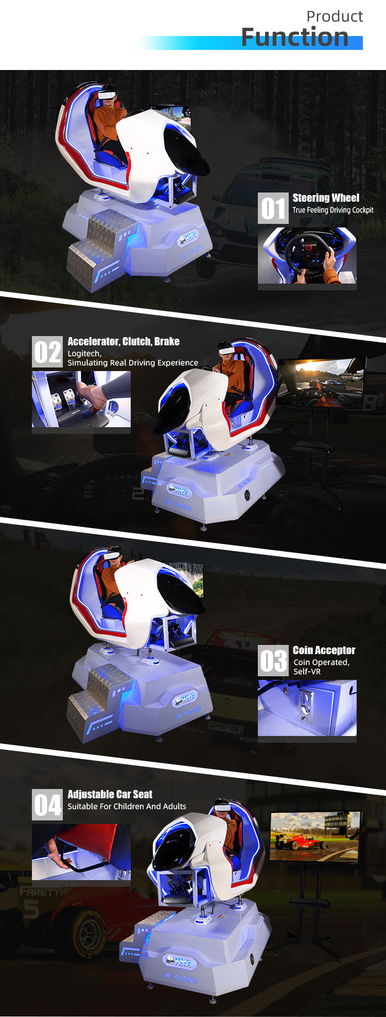 YHY Virtual Reality Car Simulator Indoor Playground Arcade Racing Simulator 2.5KW