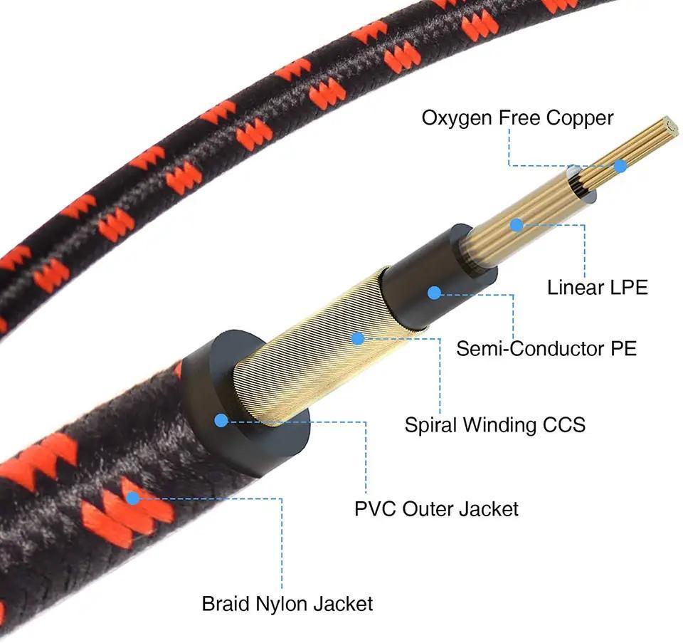 Musical Instrument Noiseless 6.35 Colored Braid Jack Instrument Electric Tweed Guitar Cables