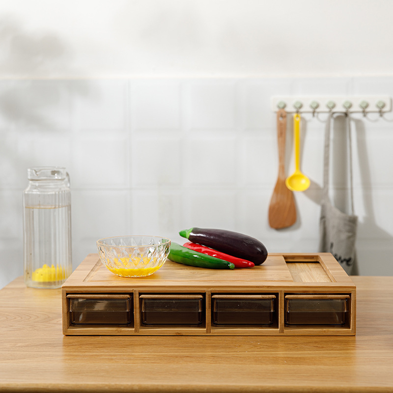 CE Certified Four-Drawer Large Bamboo Kitchen Cutting Board Storage for Food Supplies