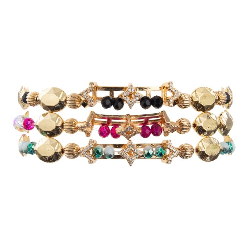 Zircon Gold Star Charm Handmade Elastic Bracelets With Flat Shape Beads For Girl