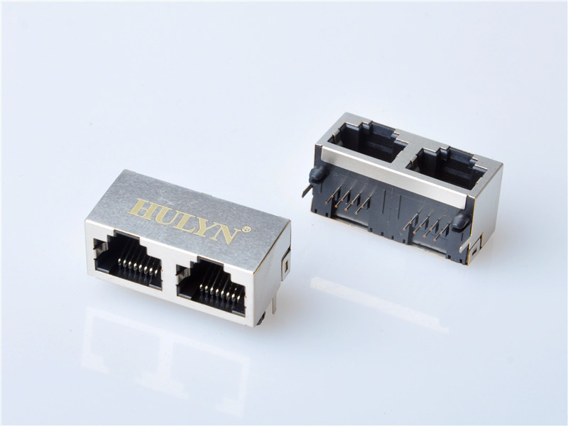 HULYN Very low profile, Shielded RJ45 Modular Jack, Through Hole Type, 1x2,with LEDs，