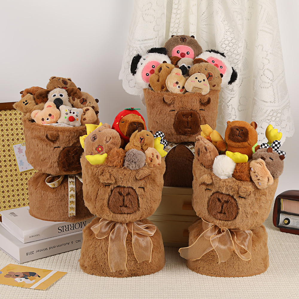 Capybara Doll Bouquet Happiness Holiday Gift Plush Cute Birthday Toy Hug Bucket Decoration Arrangement