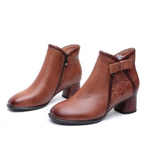 Wholesale S321 Round toe flat wedge heel top layer cowhide mid-tube women's boots leather warm Martin boots from china suppliers