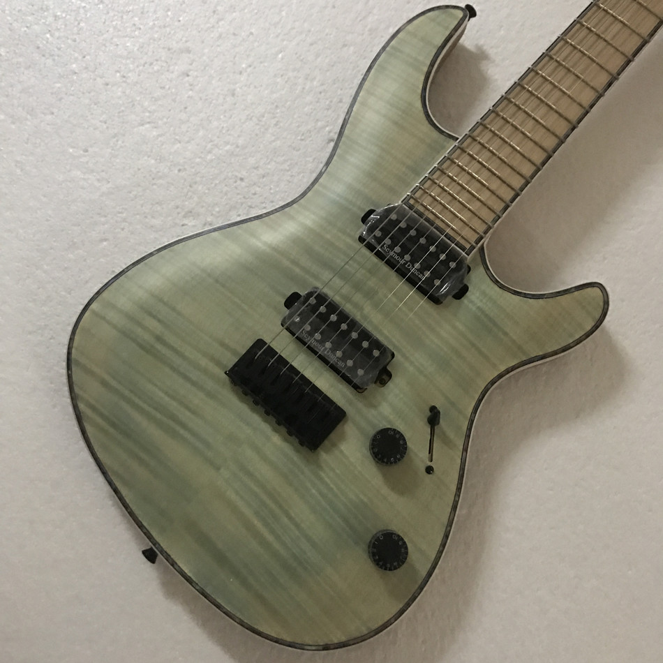 High-quality 7 string electric guitar, burst color Quilte Maple electric guitar, Abalone binding top, free shipping