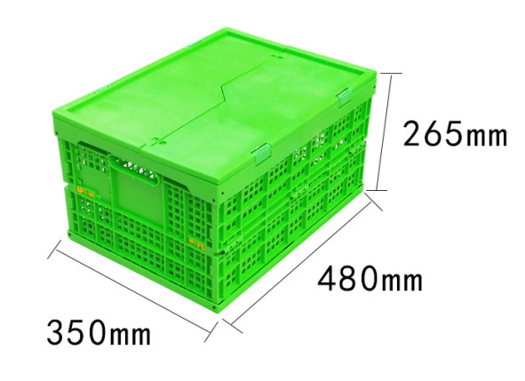 Customized Green PP Plastic Folding Crate Mesh Body + Solid Bottom
