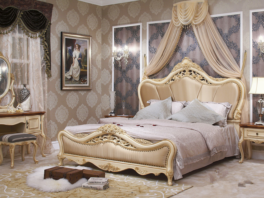 ISO Indonesia Luxury European Bedroom Furniture Natural No Odor Classic Wooden Bed