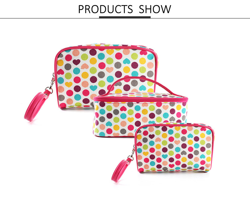 Wholesale Portable Lady Canvas Dot Printed Makeup Travel Bags