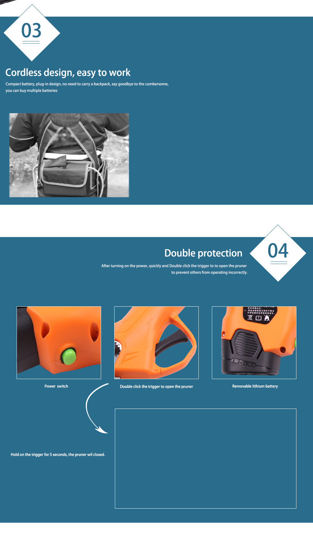 Swansoft 16.8V 2.5CM Battery Cordless Orchard Vineyard Pruner Trimming Scissors Garden Electric Pruning Shears