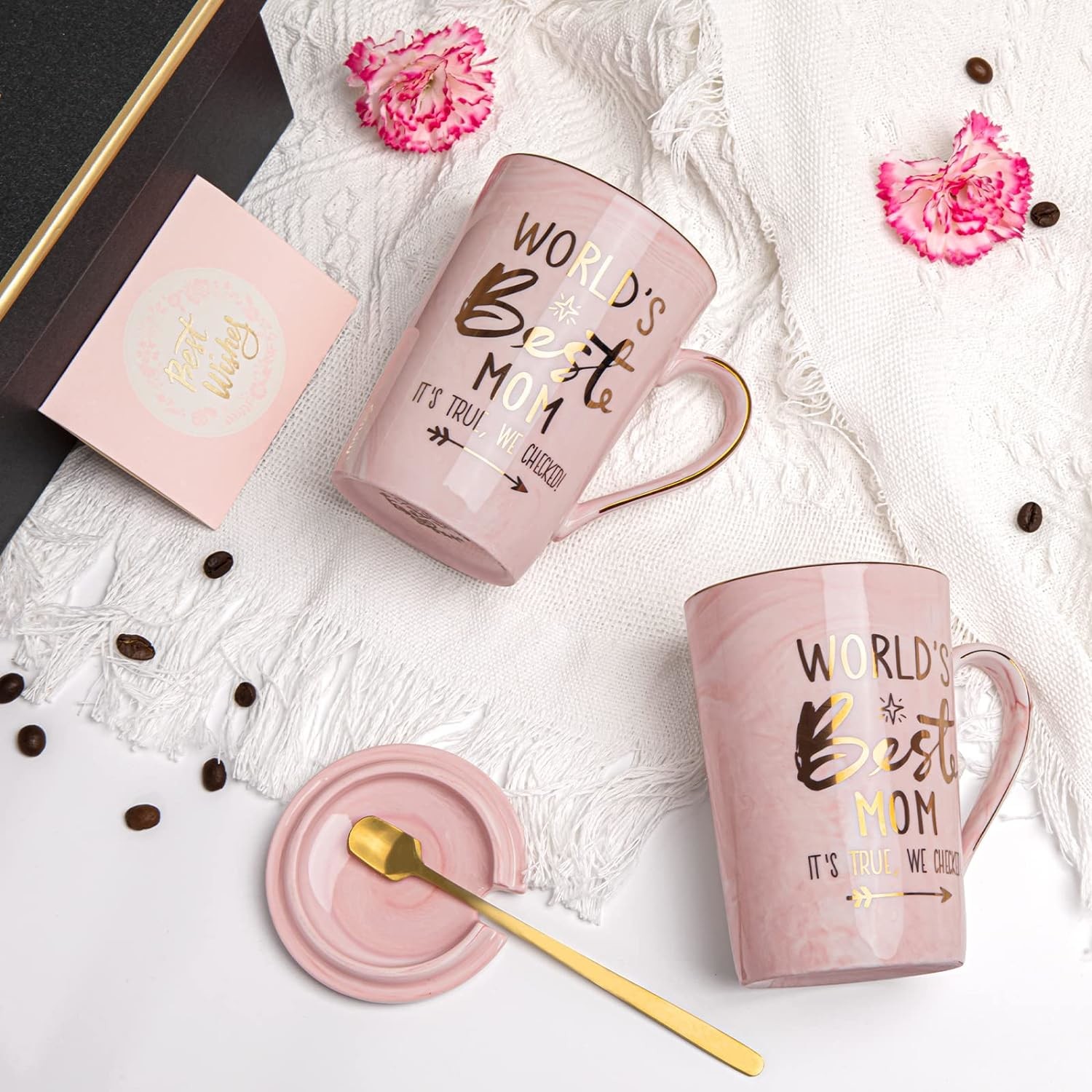 Pink 12oz Thermal Ceramic Coffee Mug With Lid Spoon Custom Logo
