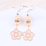 8mm Beads Pink Freshwater Pearls Dangle Hook Earrings Flower Charm