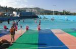 Fiberglass Kids Commercial Water Play Equipment With Slides Fade Resistant
